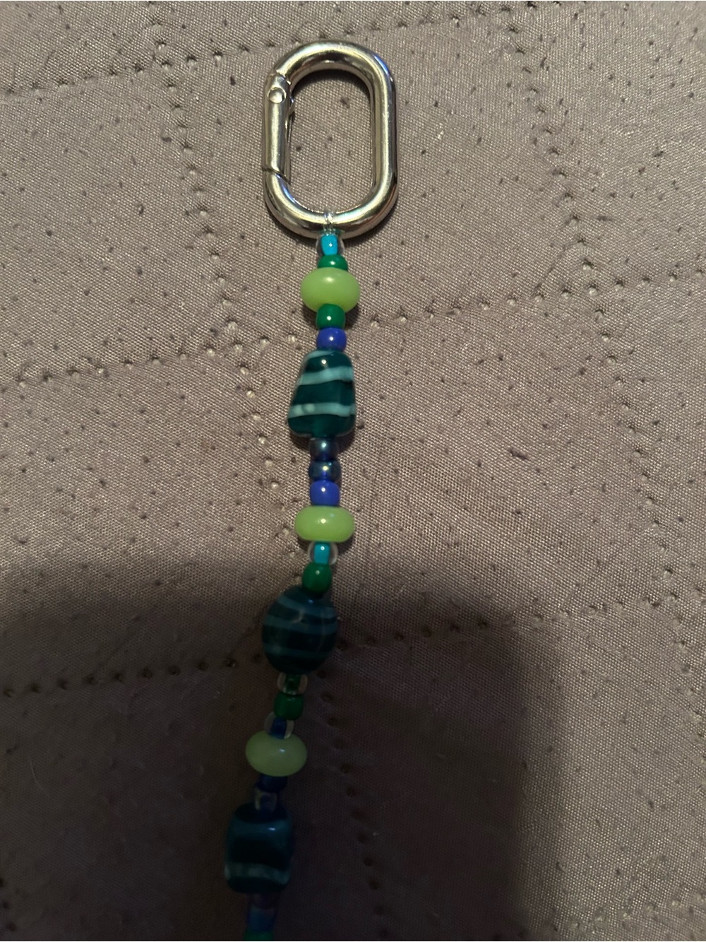 Handmade Green Beaded Keychain Charm - Picture 3 of 3